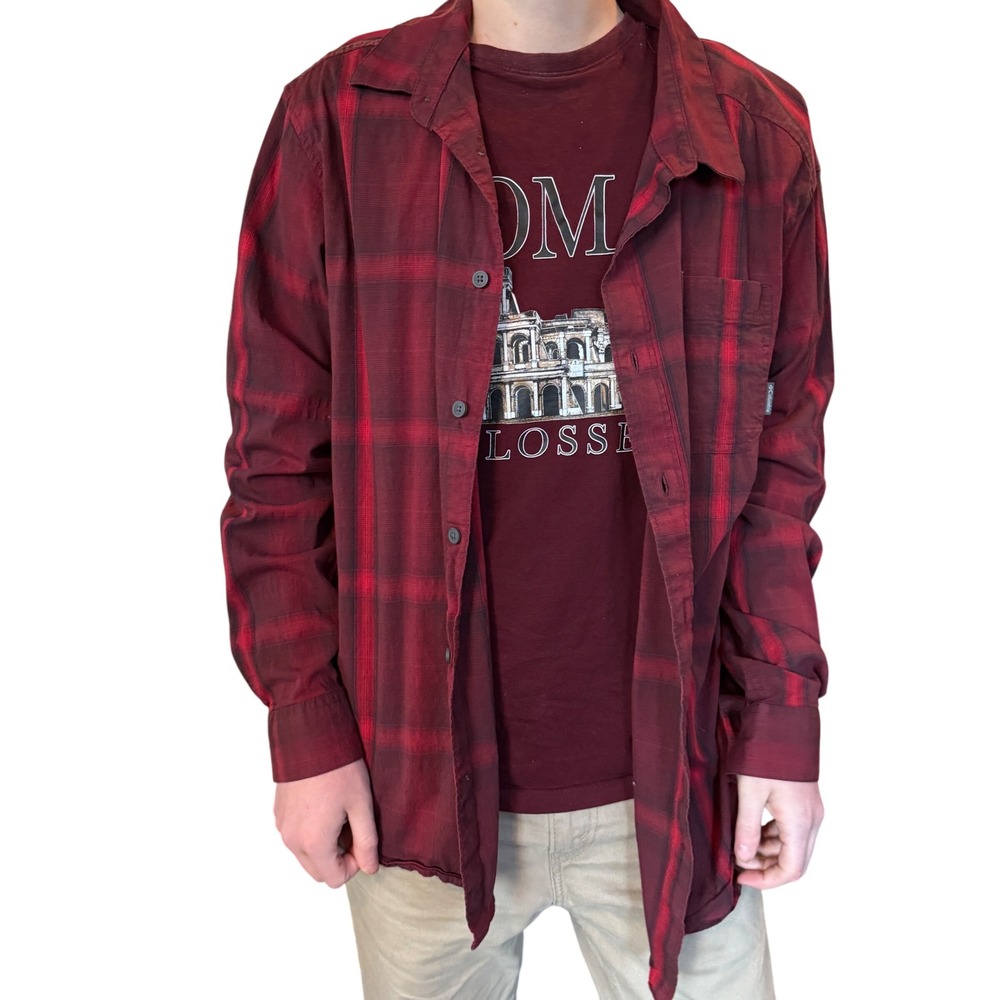 Columbia Sportswear Mens Plaid Flannel‎ Long Sleeve Button Up Shirt Red Black XL